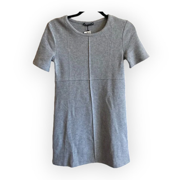 NWT ZARA Basics Grey Shirt Sleeve Mini Dress Extra Soft Size Small - Picture 1 of 10
